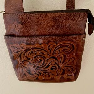 Brown Embossed Crossbody Leather Bag